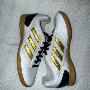 Adidas White and Gold Indoor Soccer Shoes
